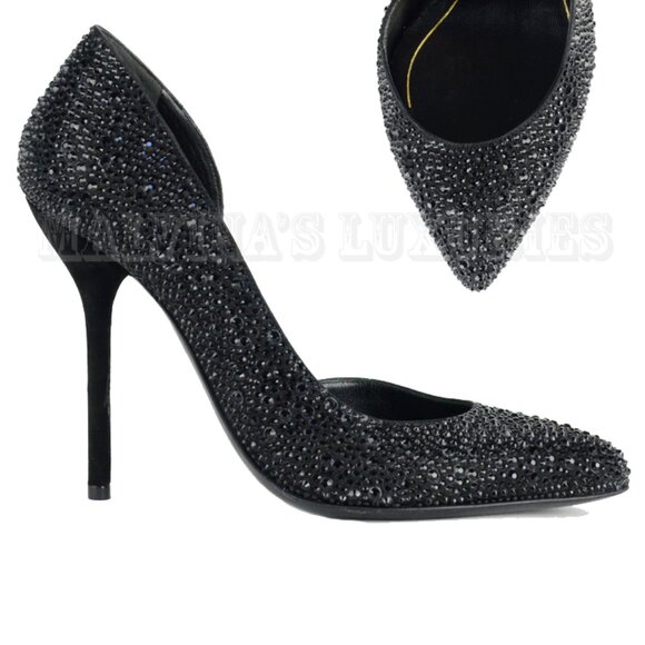 GUCCI SHOES NOAH BLACK CRYSTAL D'ORSAY HIGH HEEL PUMPS sz IT 39.5 US 9.5 - Picture 1 of 11